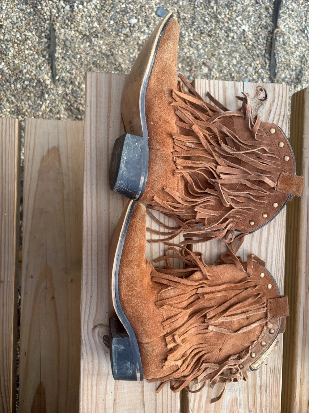 Kids Fringe Suede Booties in Tan